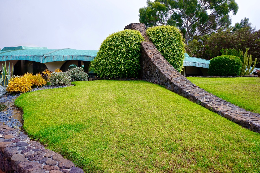 Graded and terraced hillside landscape