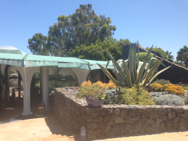 Stone patio with pergola accent