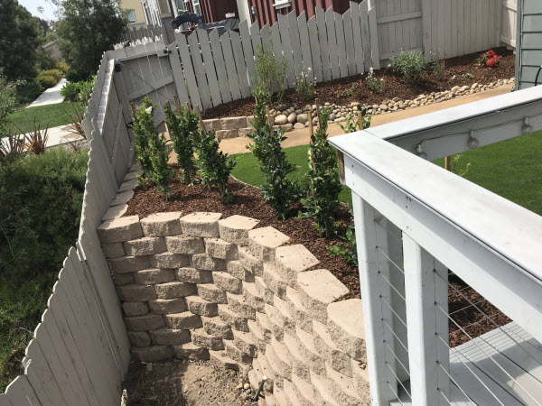 Terraced retaining wall with planting beds in San Diego
