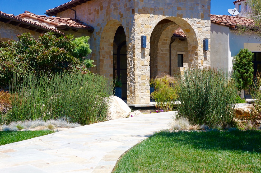 Efficiently irrigated landscape with ornamental grasses