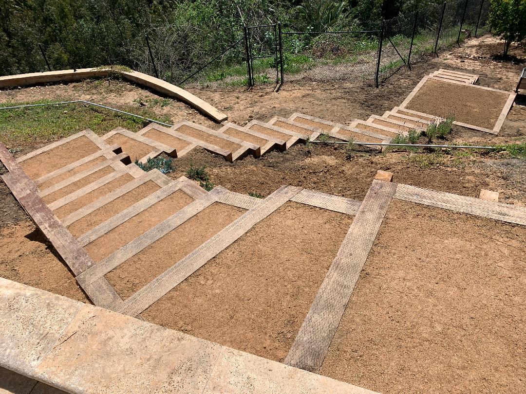 Custom stone stairs and retaining wall
